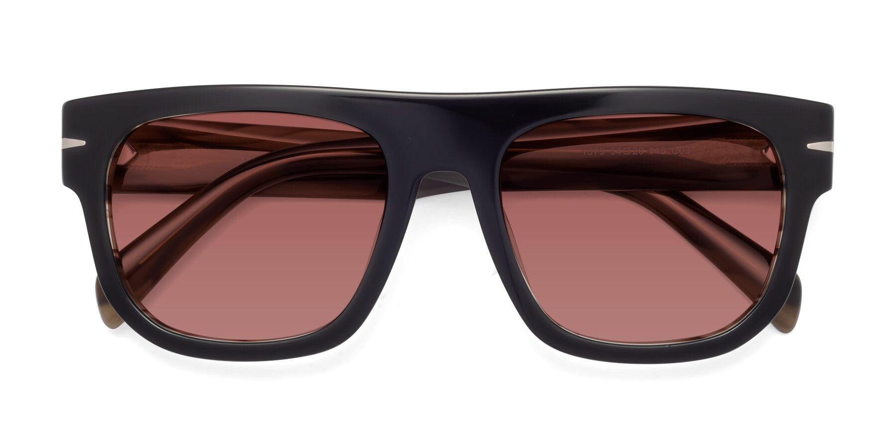 Folded Front of Campbell in Black-Stripe Brown with Garnet Tinted Lenses