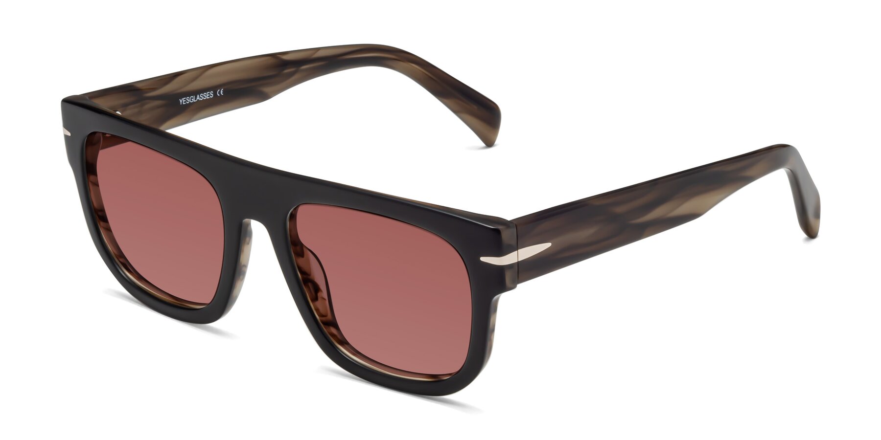 Angle of Campbell in Black-Stripe Brown with Garnet Tinted Lenses