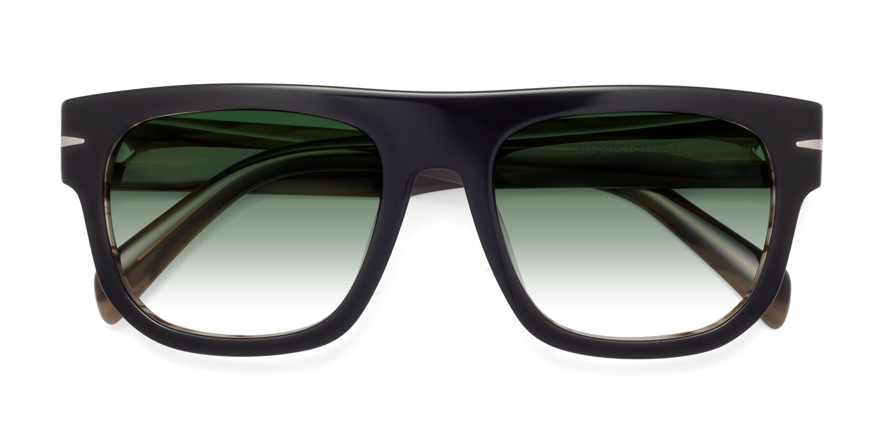 Folded Front of Campbell in Black-Stripe Brown with Green Gradient Lenses