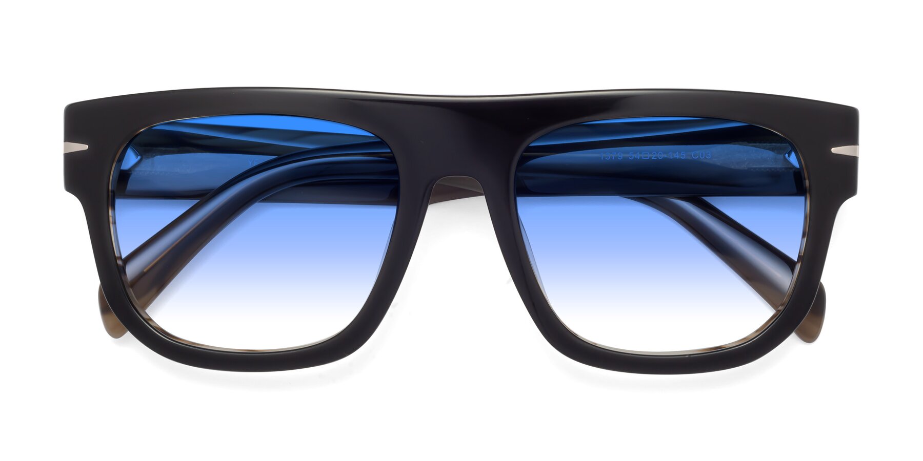 Folded Front of Campbell in Black-Stripe Brown with Blue Gradient Lenses