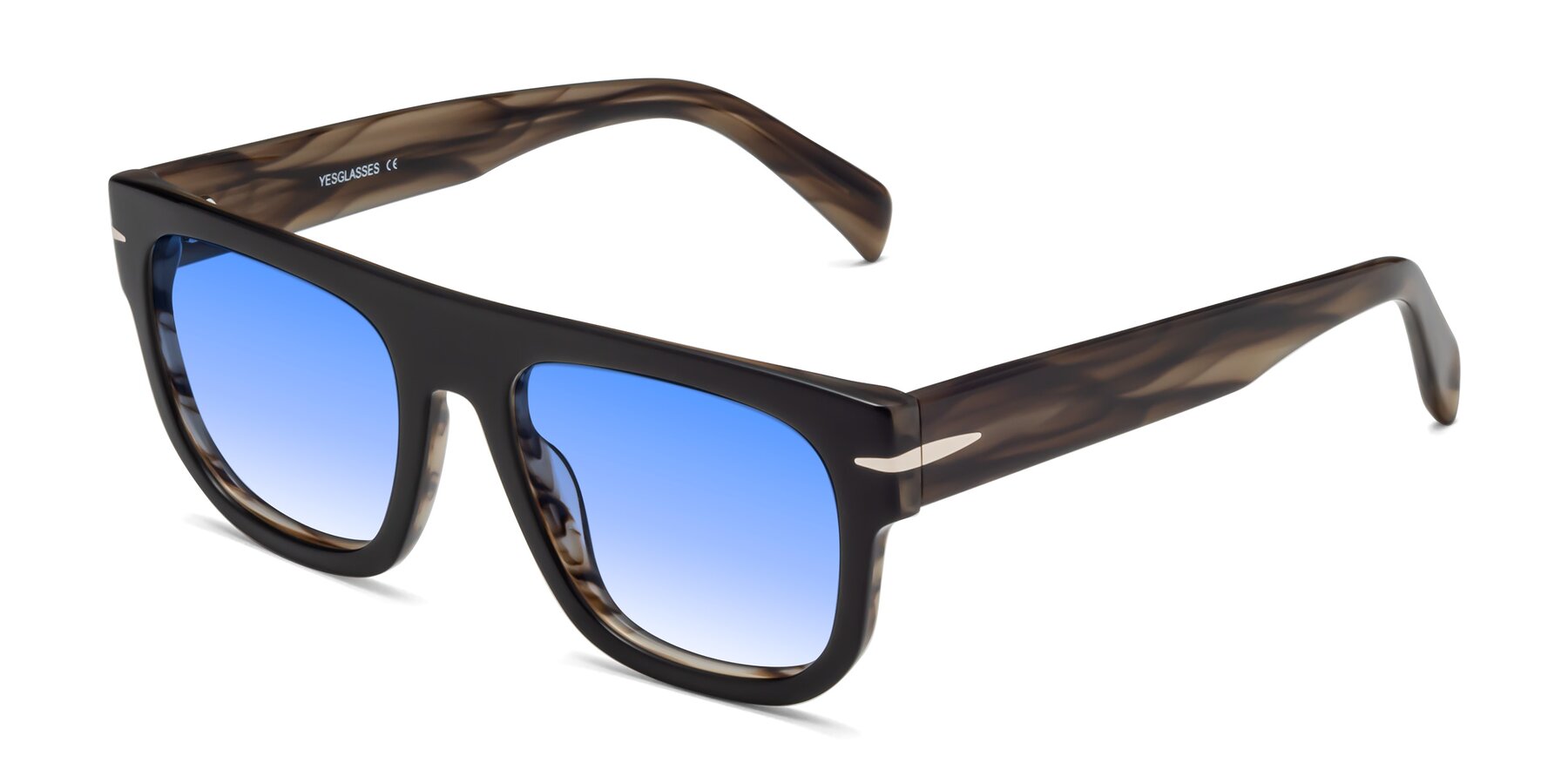 Angle of Campbell in Black-Stripe Brown with Blue Gradient Lenses