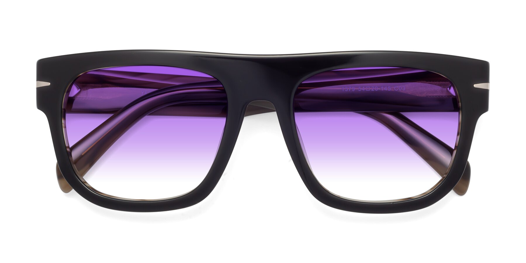 Folded Front of Campbell in Black-Stripe Brown with Purple Gradient Lenses