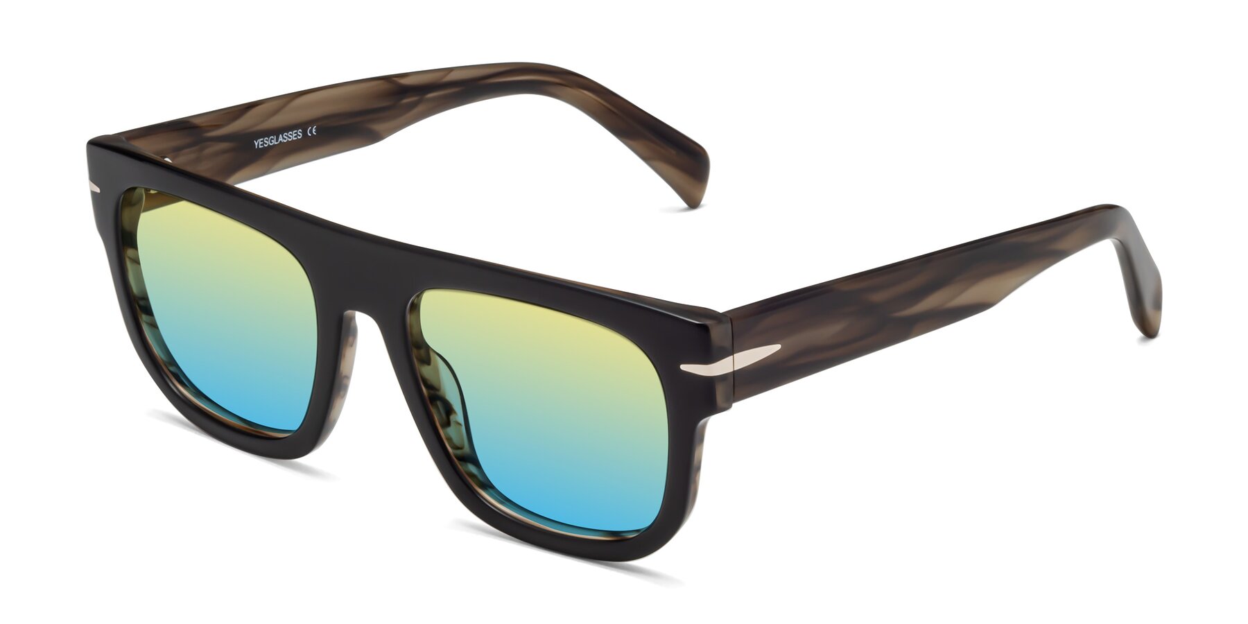 Angle of Campbell in Black-Stripe Brown with Yellow / Blue Gradient Lenses