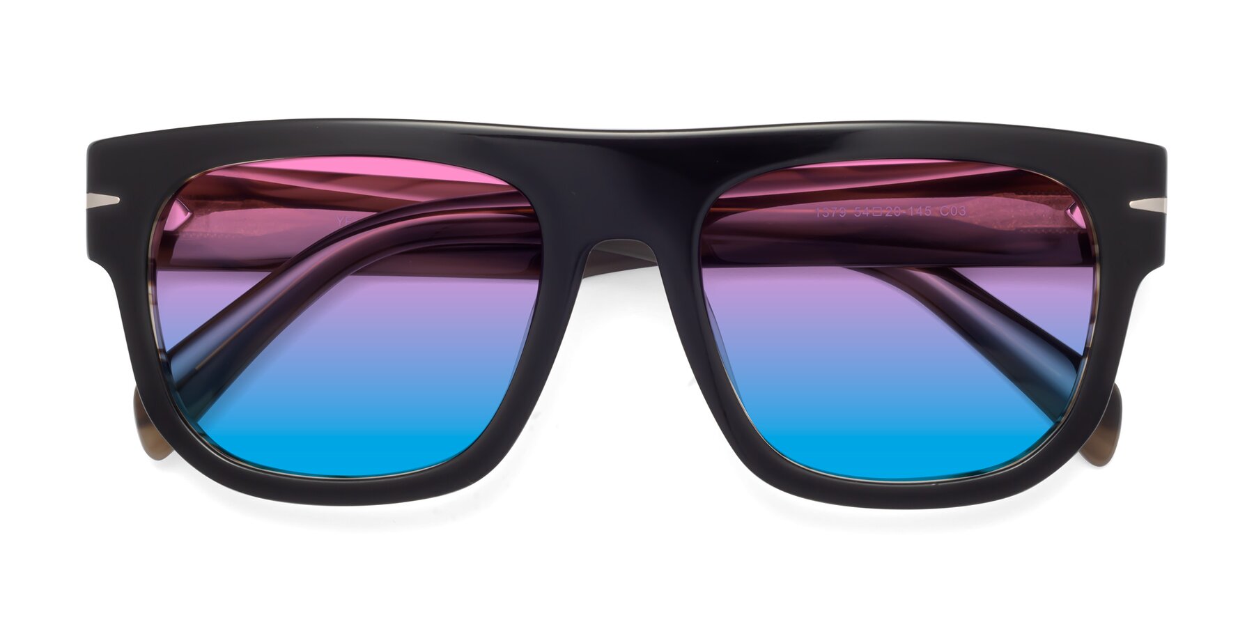 Folded Front of Campbell in Black-Stripe Brown with Pink / Blue Gradient Lenses