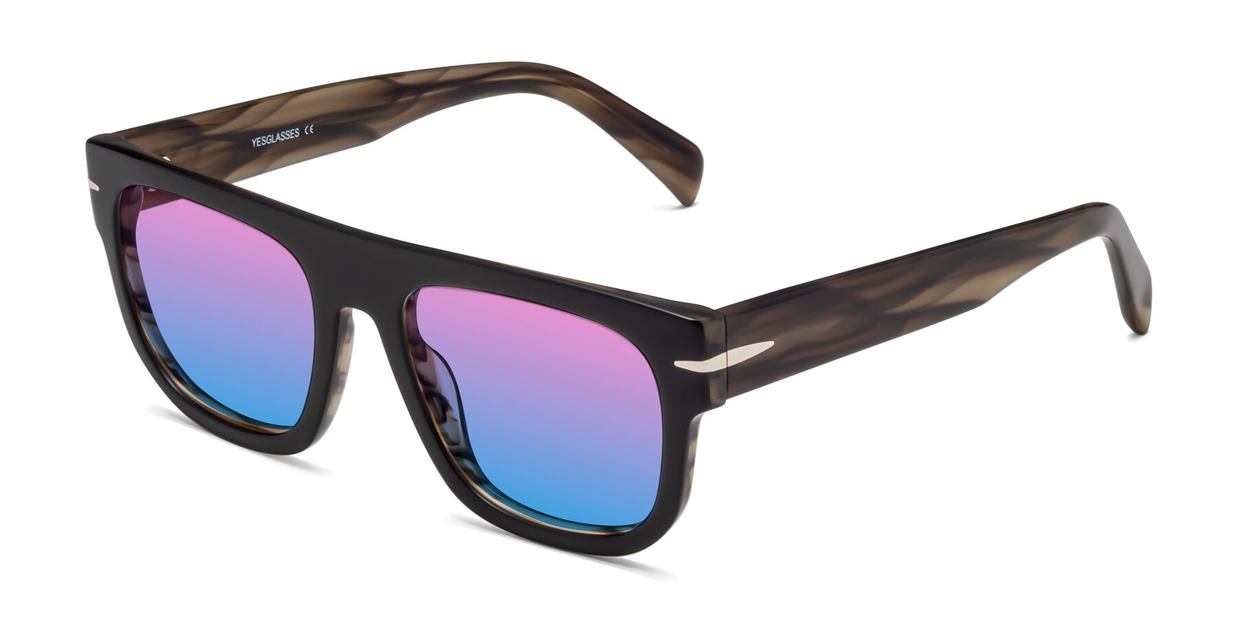 Angle of Campbell in Black-Stripe Brown with Pink / Blue Gradient Lenses