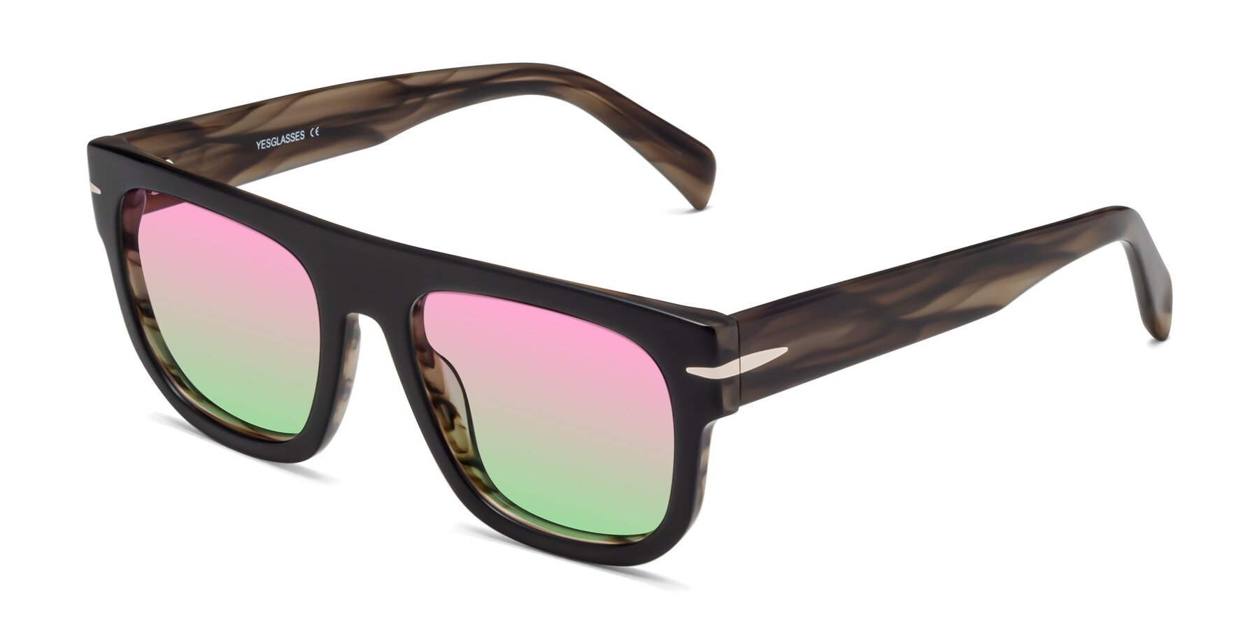 Angle of Campbell in Black-Stripe Brown with Pink / Green Gradient Lenses