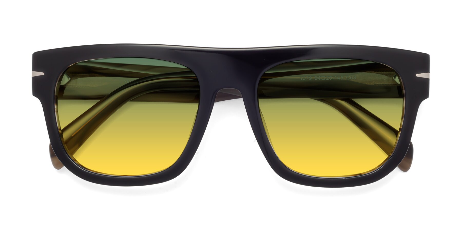 Folded Front of Campbell in Black-Stripe Brown with Green / Yellow Gradient Lenses