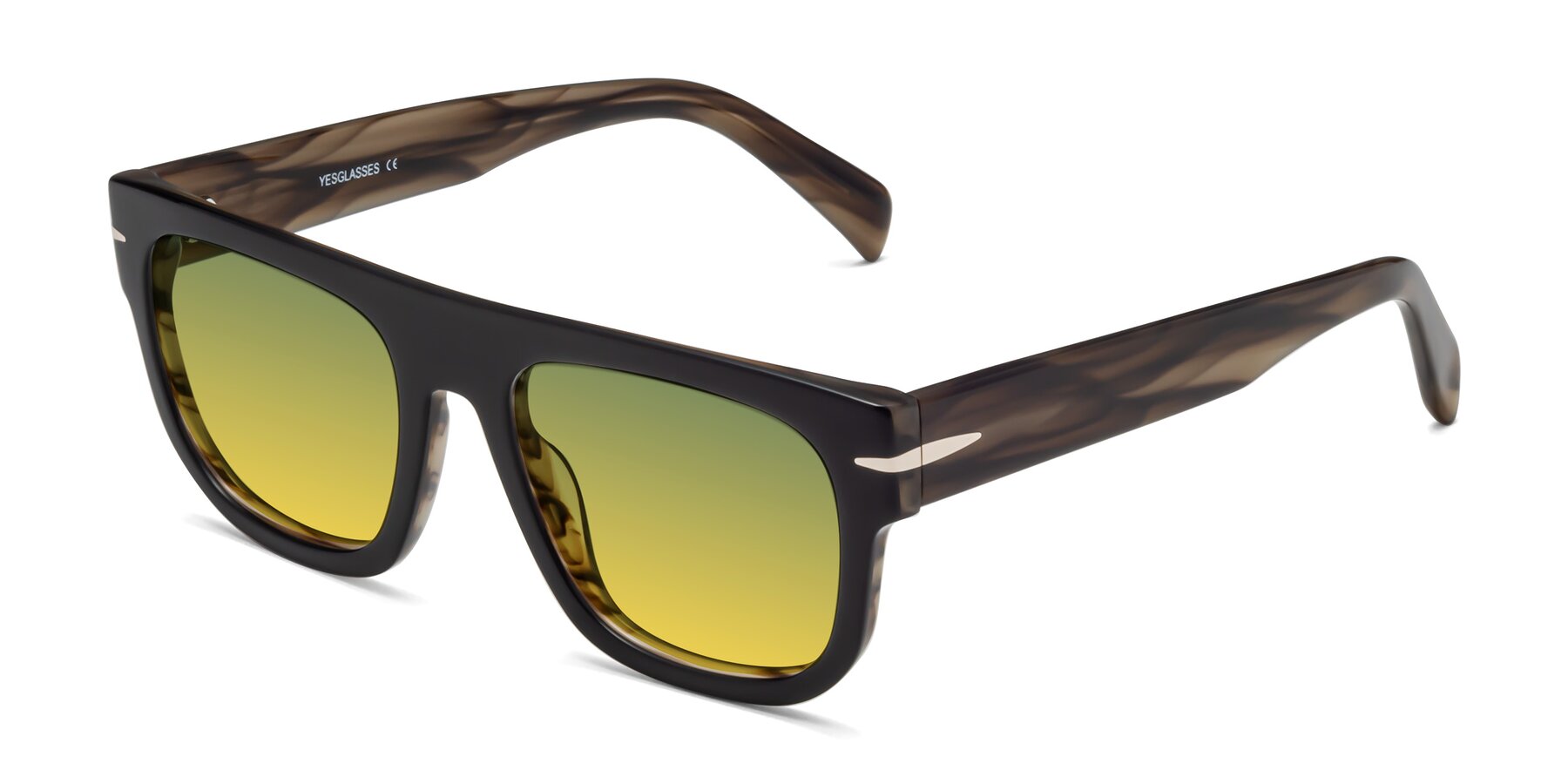Angle of Campbell in Black-Stripe Brown with Green / Yellow Gradient Lenses