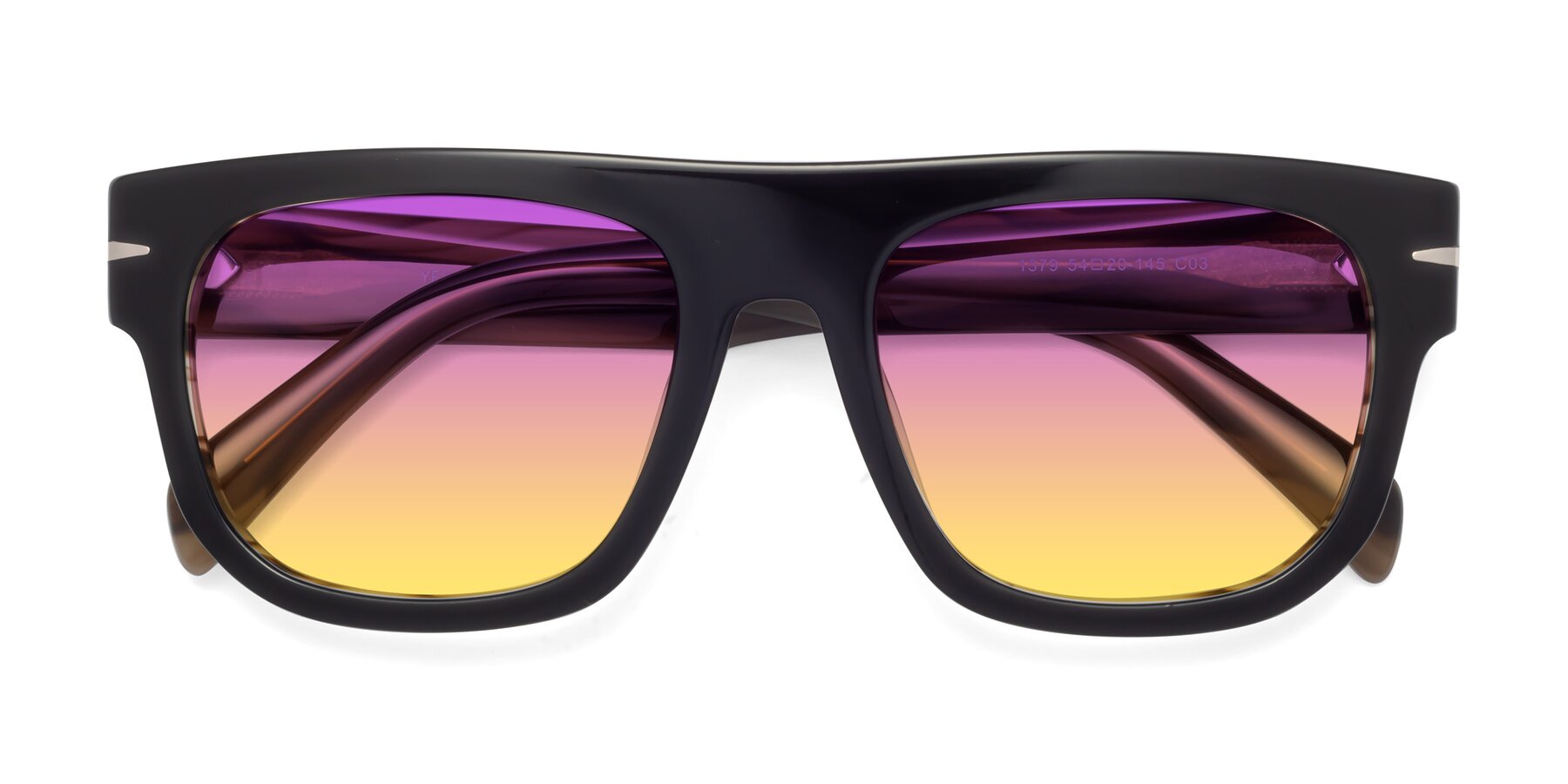 Folded Front of Campbell in Black-Stripe Brown with Purple / Yellow Gradient Lenses