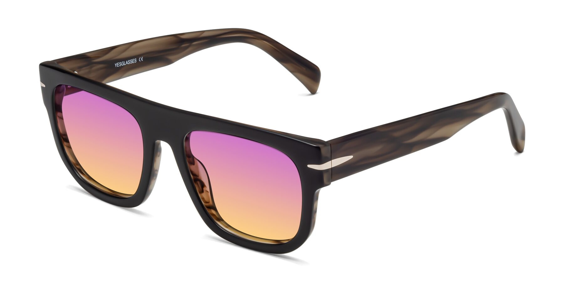Angle of Campbell in Black-Stripe Brown with Purple / Yellow Gradient Lenses