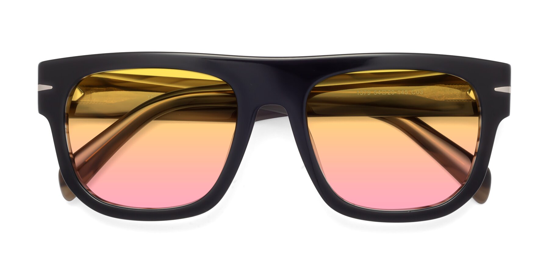Folded Front of Campbell in Black-Stripe Brown with Yellow / Pink Gradient Lenses
