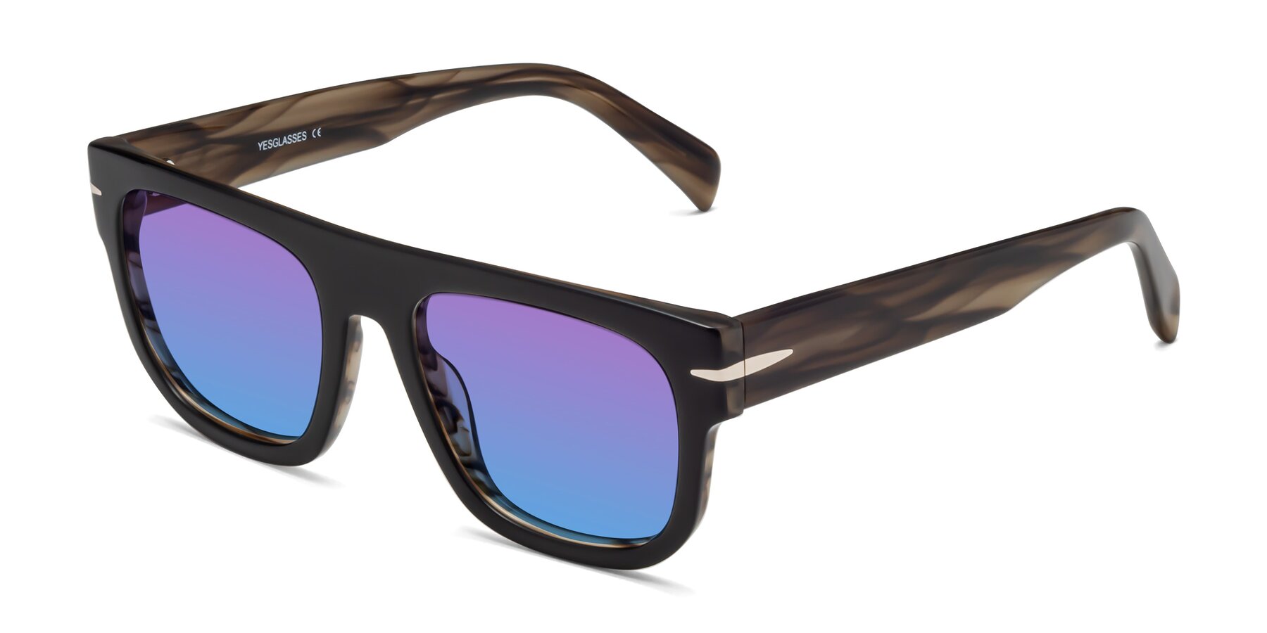 Angle of Campbell in Black-Stripe Brown with Purple / Blue Gradient Lenses