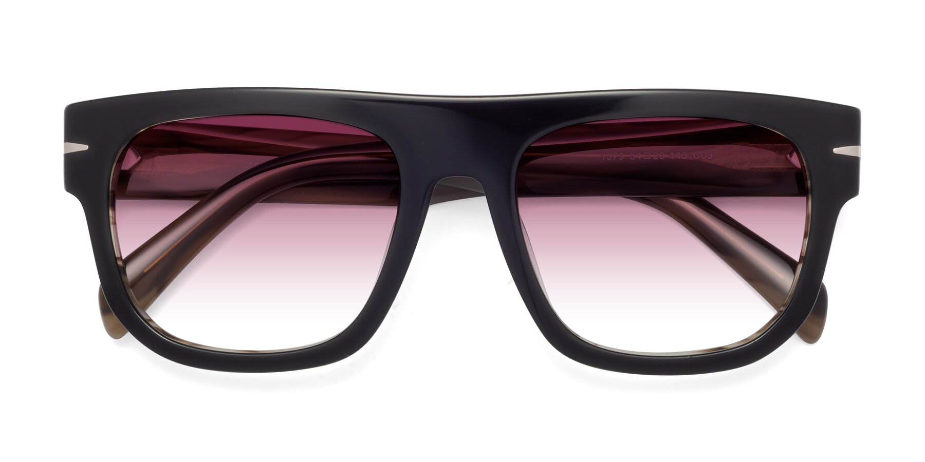 Folded Front of Campbell in Black-Stripe Brown with Wine Gradient Lenses