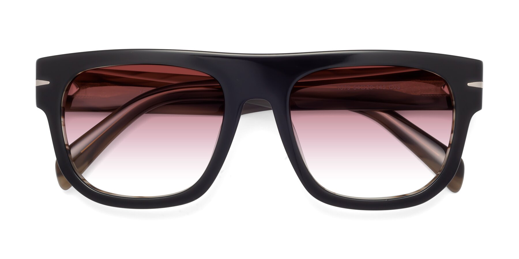 Folded Front of Campbell in Black-Stripe Brown with Garnet Gradient Lenses