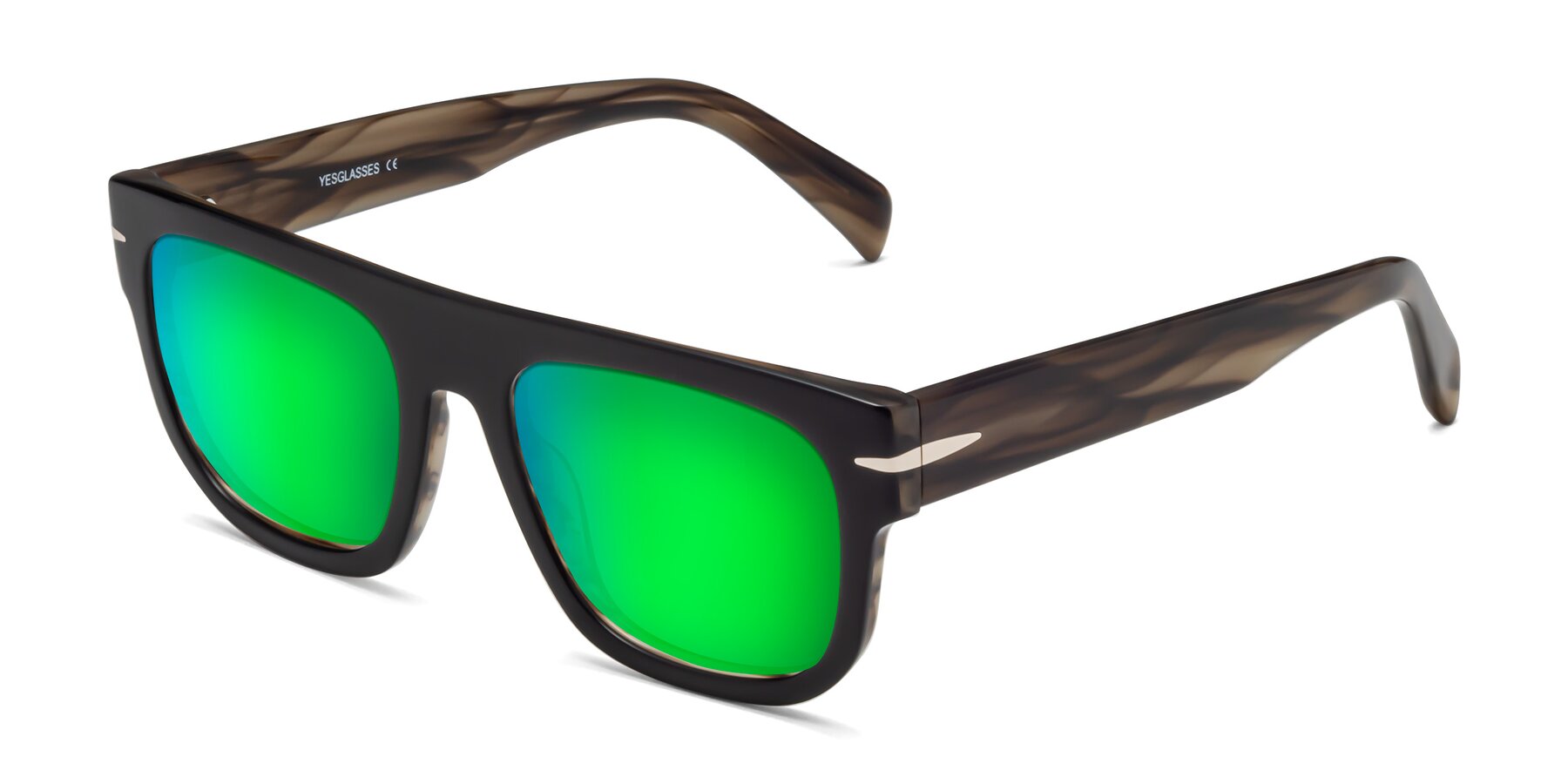 Angle of Campbell in Black-Stripe Brown with Green Mirrored Lenses
