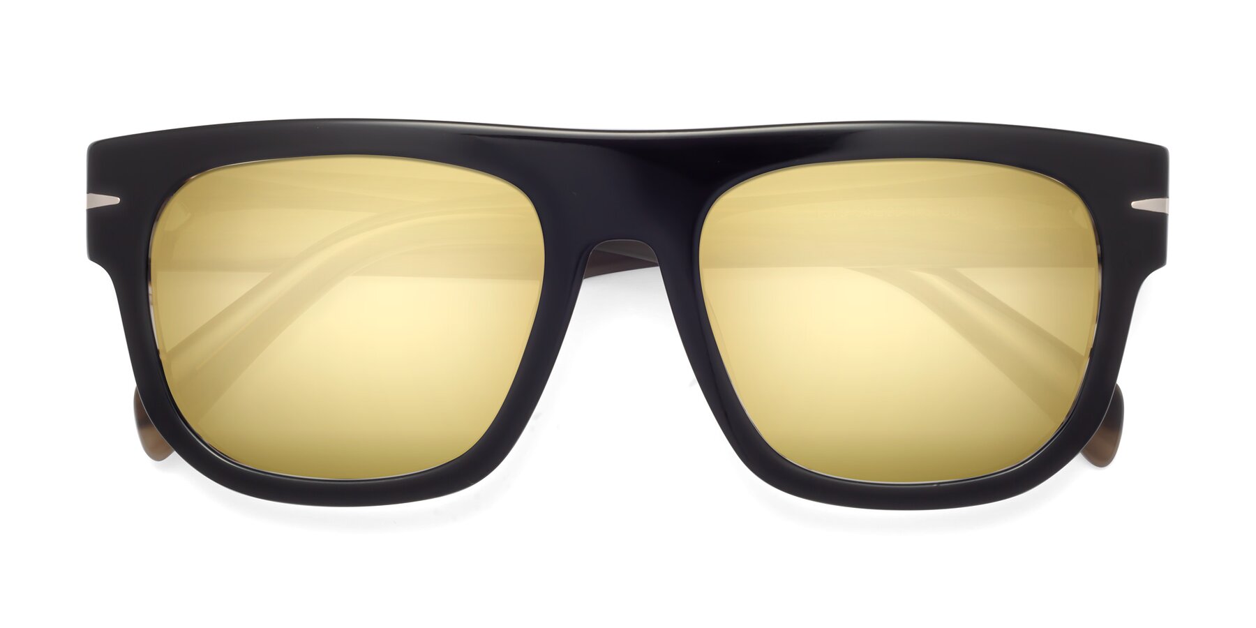 Folded Front of Campbell in Black-Stripe Brown with Gold Mirrored Lenses