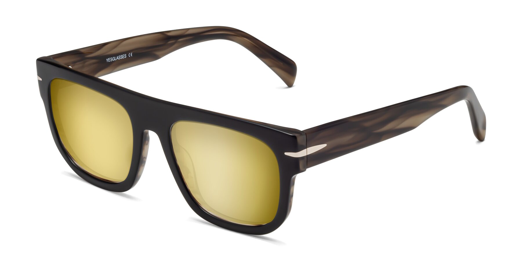 Angle of Campbell in Black-Stripe Brown with Gold Mirrored Lenses