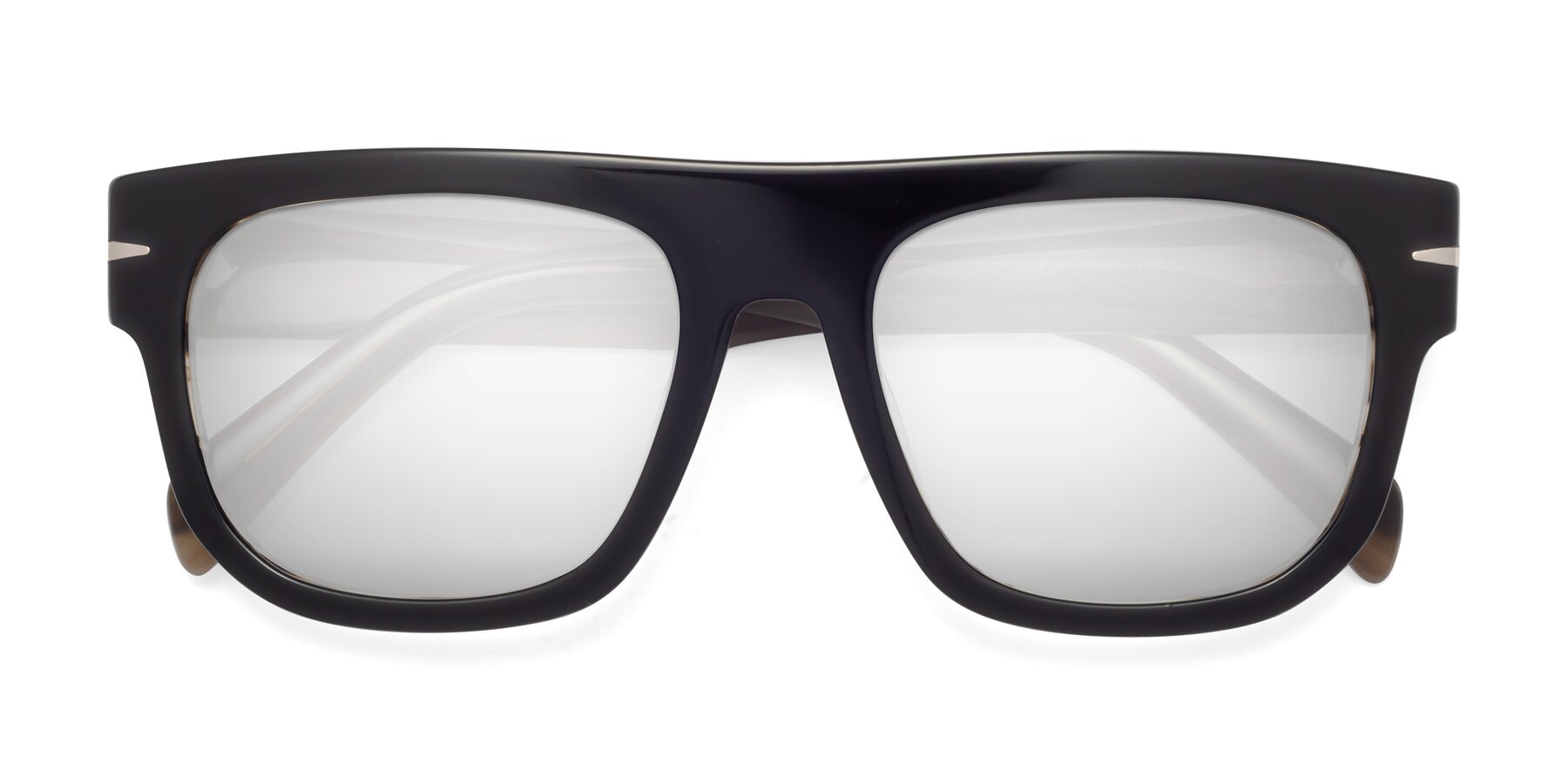 Folded Front of Campbell in Black-Stripe Brown with Silver Mirrored Lenses