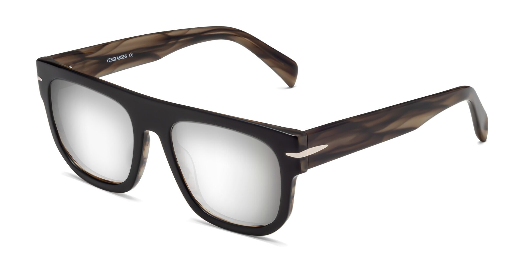 Angle of Campbell in Black-Stripe Brown with Silver Mirrored Lenses