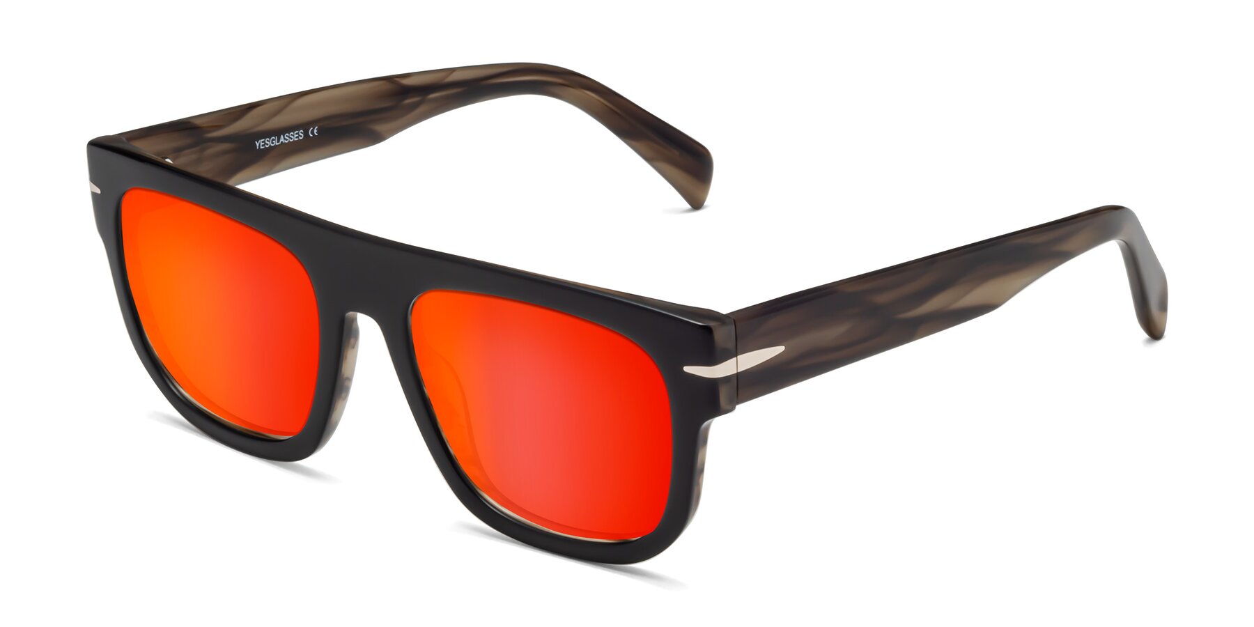 Angle of Campbell in Black-Stripe Brown with Red Gold Mirrored Lenses