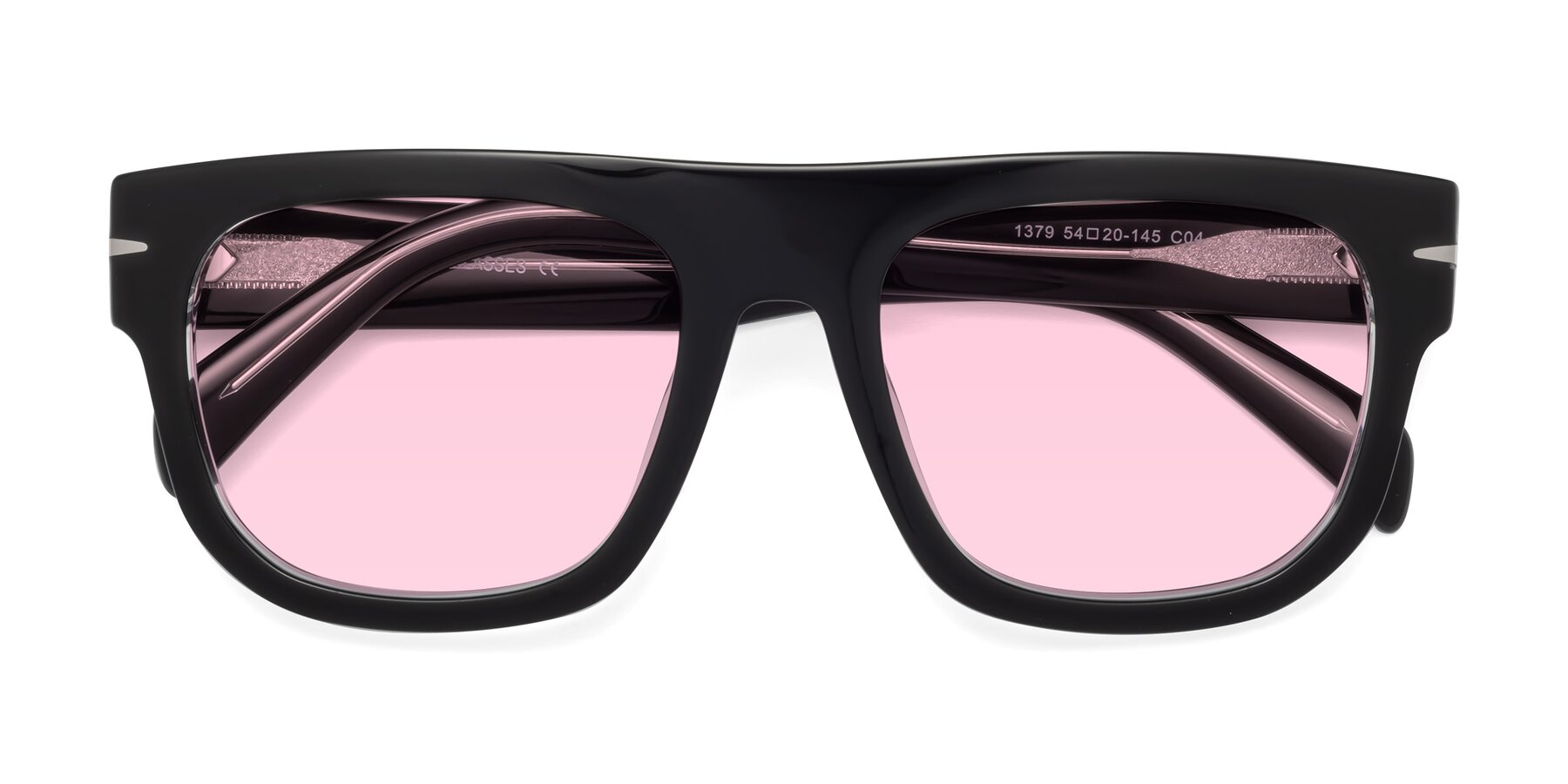 Folded Front of Campbell in Black-Clear with Light Pink Tinted Lenses