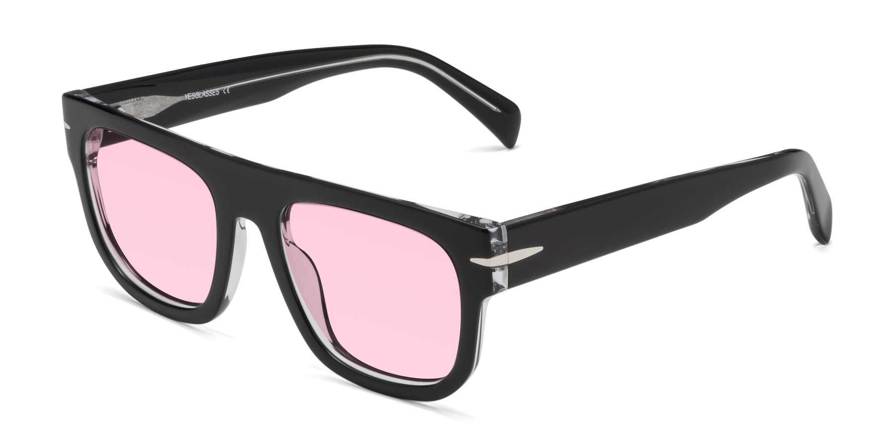 Angle of Campbell in Black-Clear with Light Pink Tinted Lenses