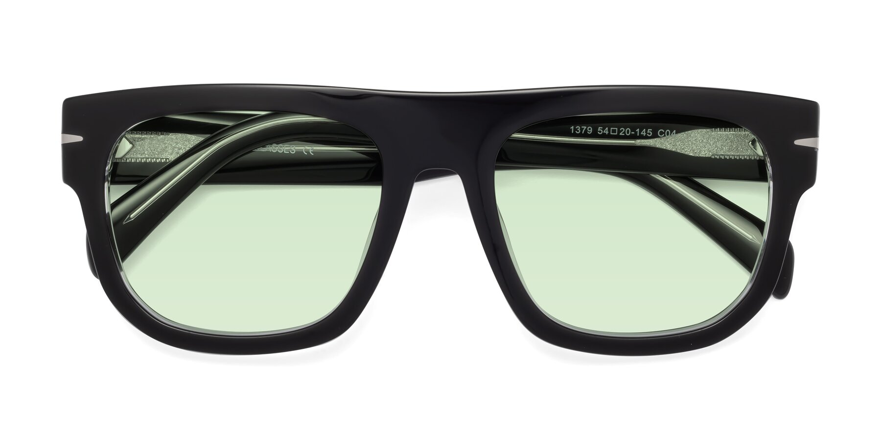 Folded Front of Campbell in Black-Clear with Light Green Tinted Lenses