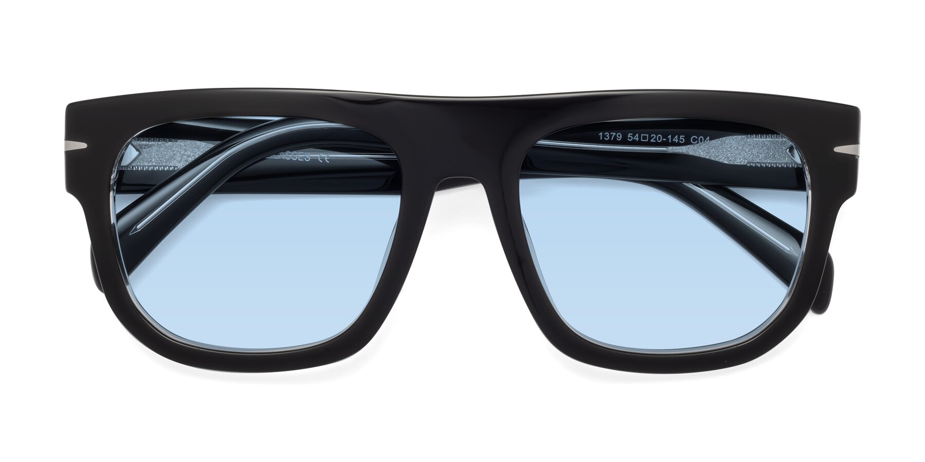 Folded Front of Campbell in Black-Clear with Light Blue Tinted Lenses