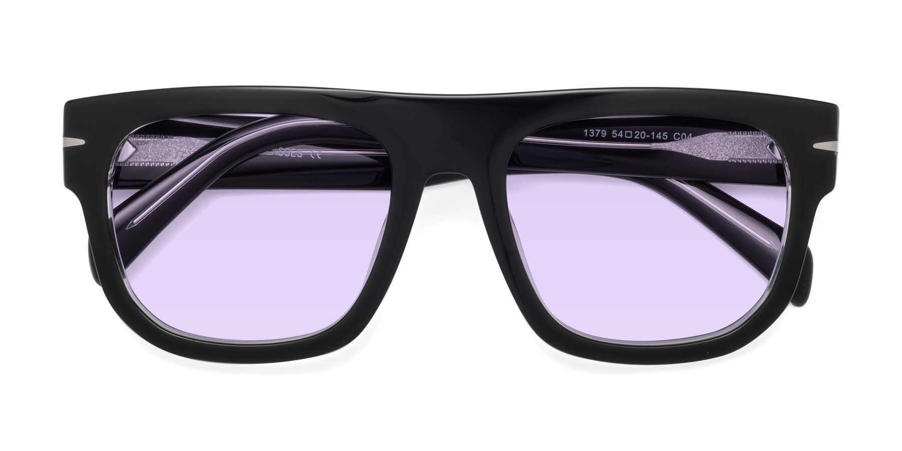 Folded Front of Campbell in Black-Clear with Light Purple Tinted Lenses