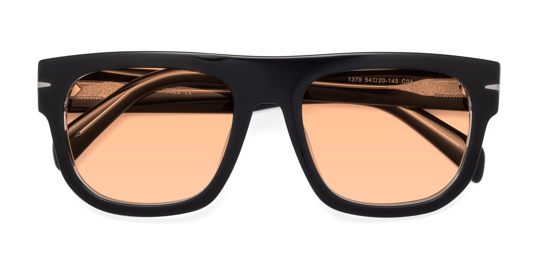 Folded Front of Campbell in Black-Clear with Light Orange Tinted Lenses