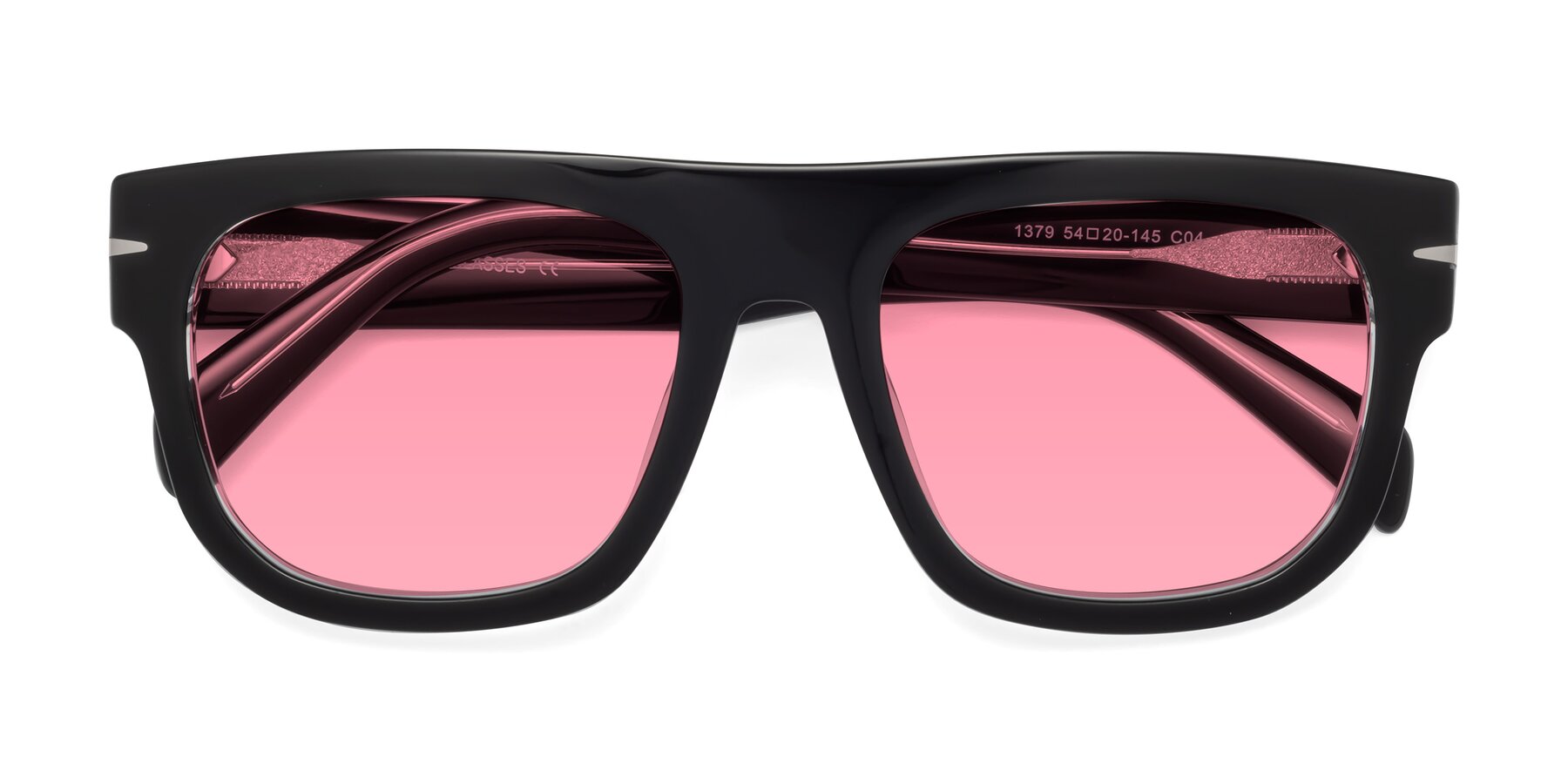 Folded Front of Campbell in Black-Clear with Pink Tinted Lenses