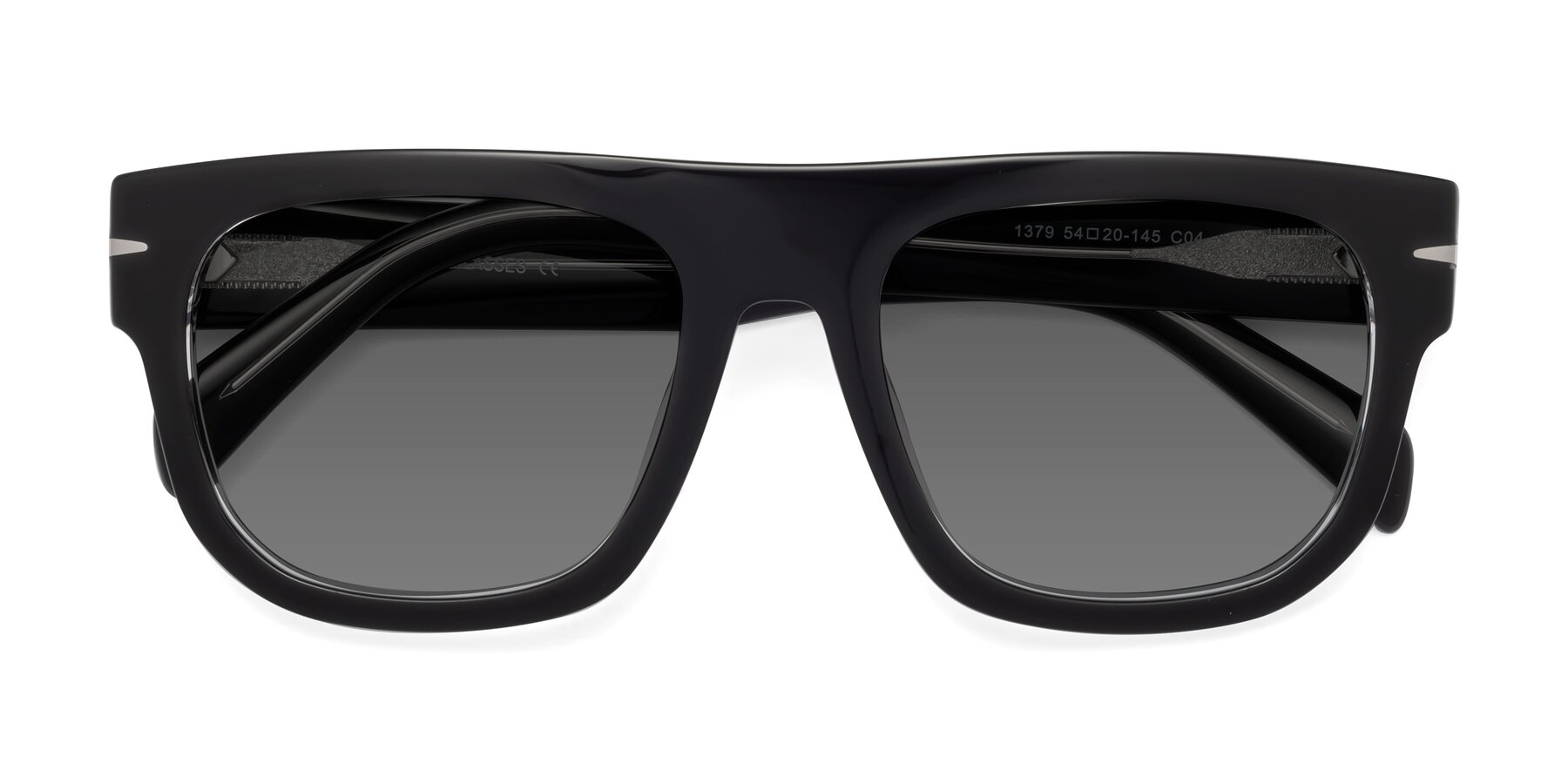 Folded Front of Campbell in Black-Clear with Medium Gray Tinted Lenses