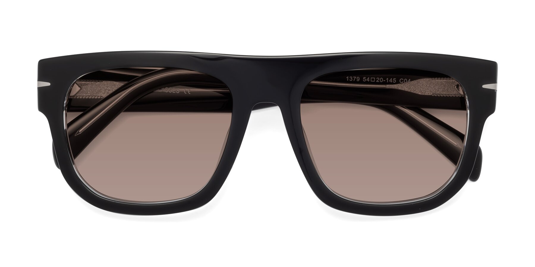 Folded Front of Campbell in Black-Clear with Medium Brown Tinted Lenses