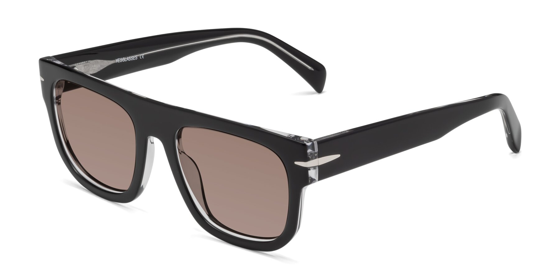 Angle of Campbell in Black-Clear with Medium Brown Tinted Lenses