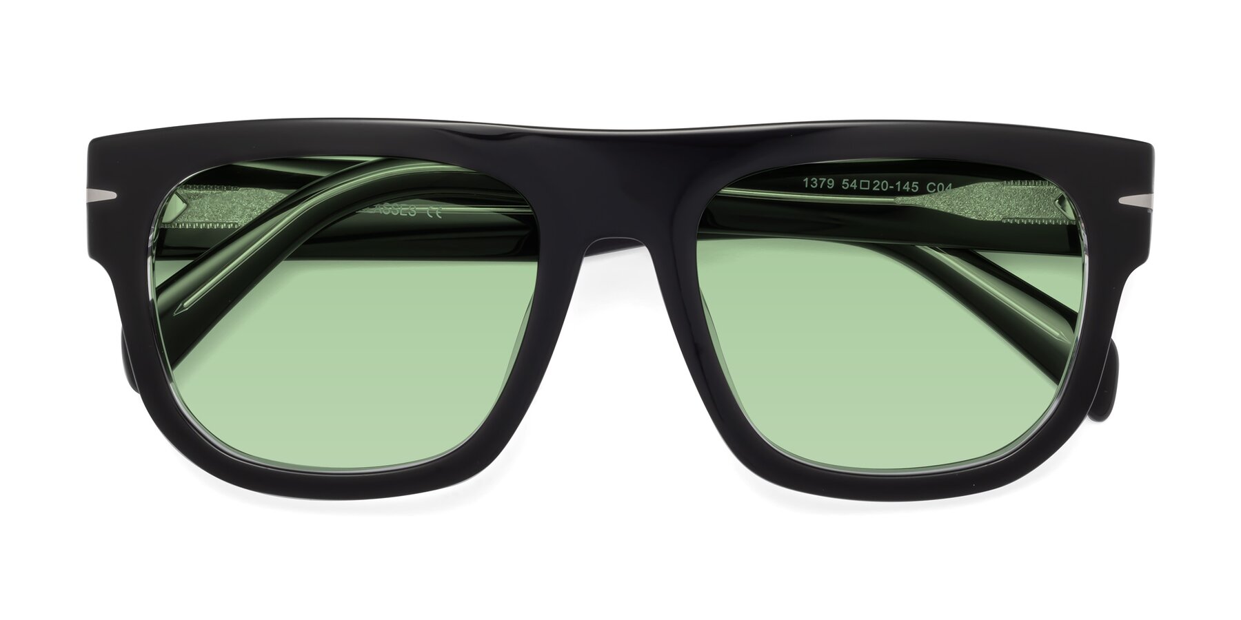 Folded Front of Campbell in Black-Clear with Medium Green Tinted Lenses