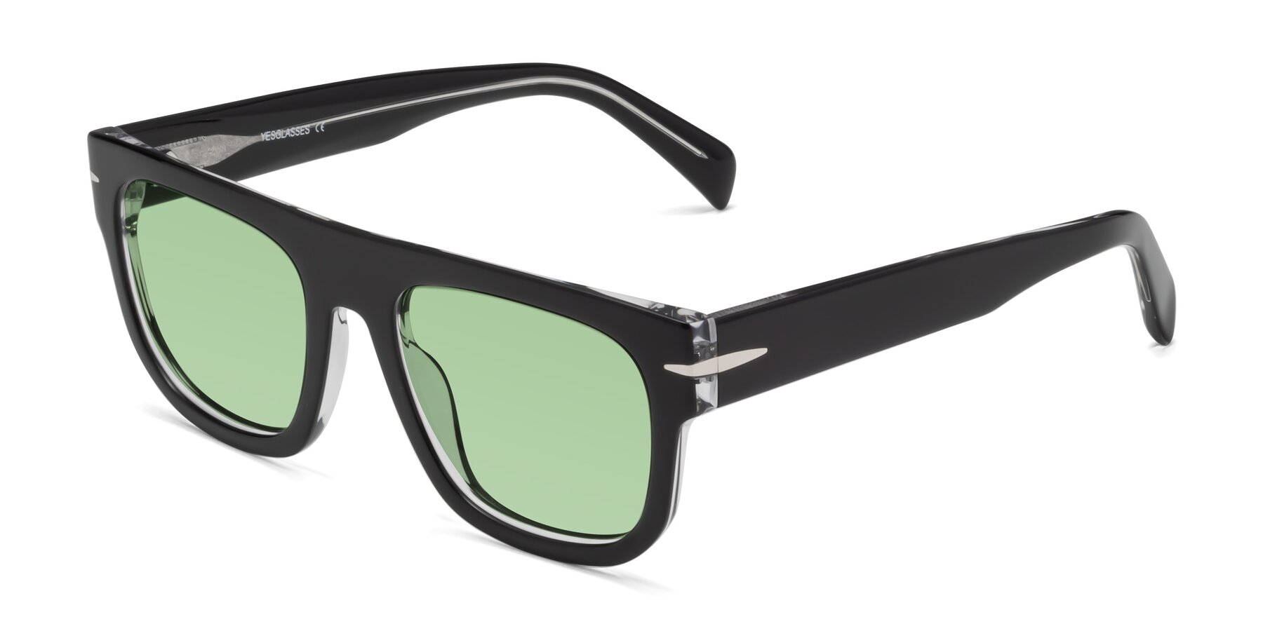 Angle of Campbell in Black-Clear with Medium Green Tinted Lenses