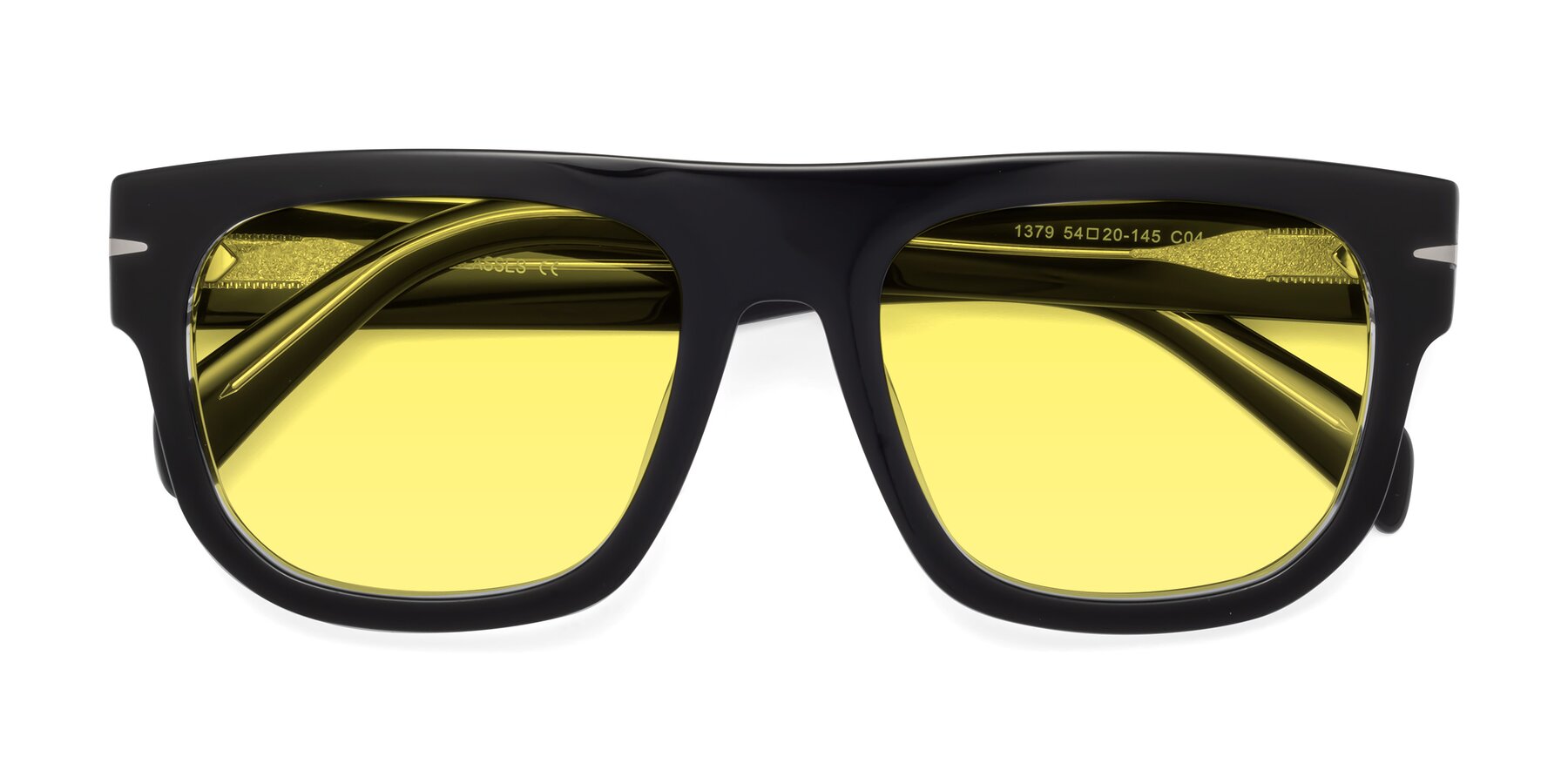 Folded Front of Campbell in Black-Clear with Medium Yellow Tinted Lenses