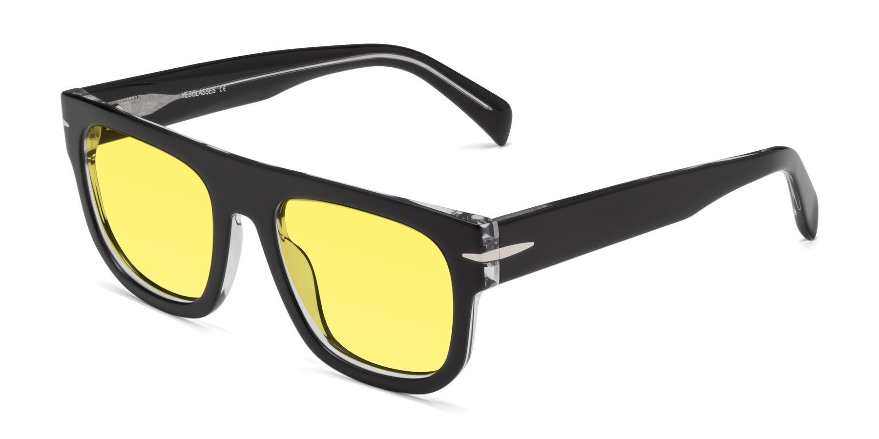 Angle of Campbell in Black-Clear with Medium Yellow Tinted Lenses