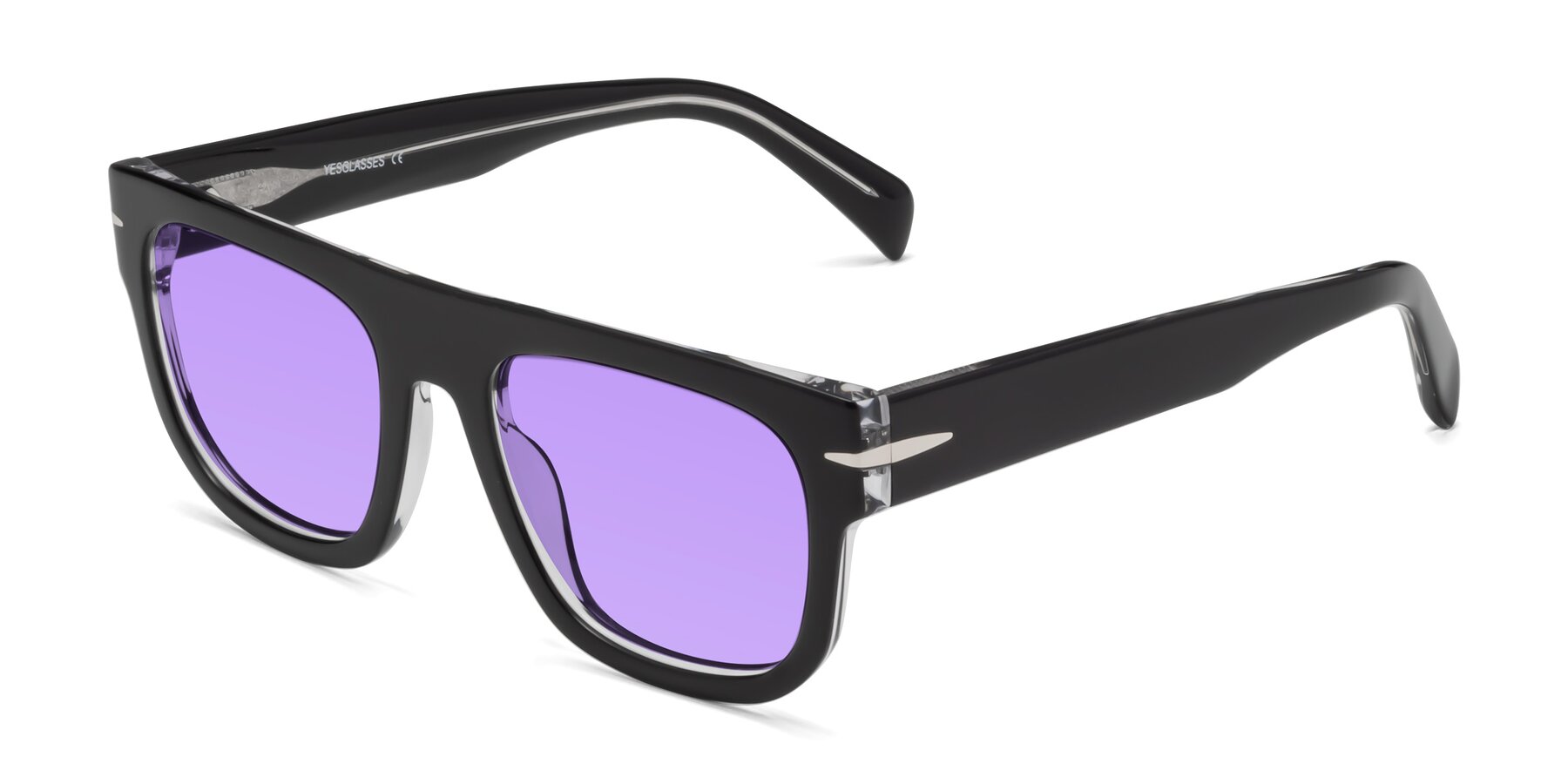 Angle of Campbell in Black-Clear with Medium Purple Tinted Lenses