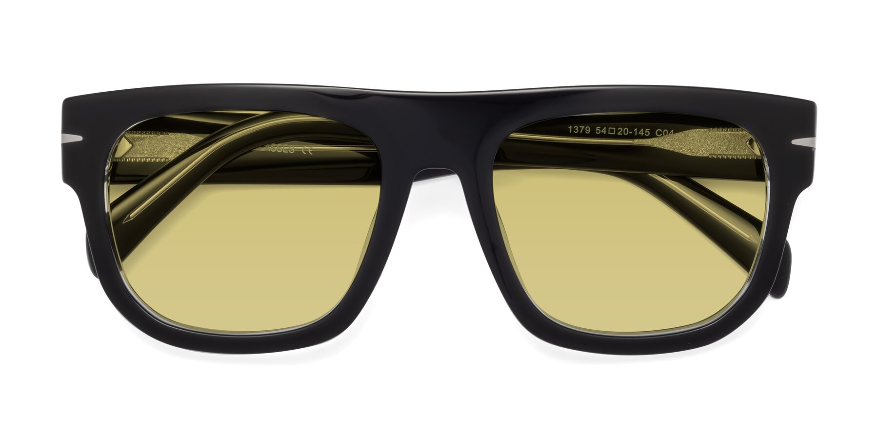 Folded Front of Campbell in Black-Clear with Medium Champagne Tinted Lenses