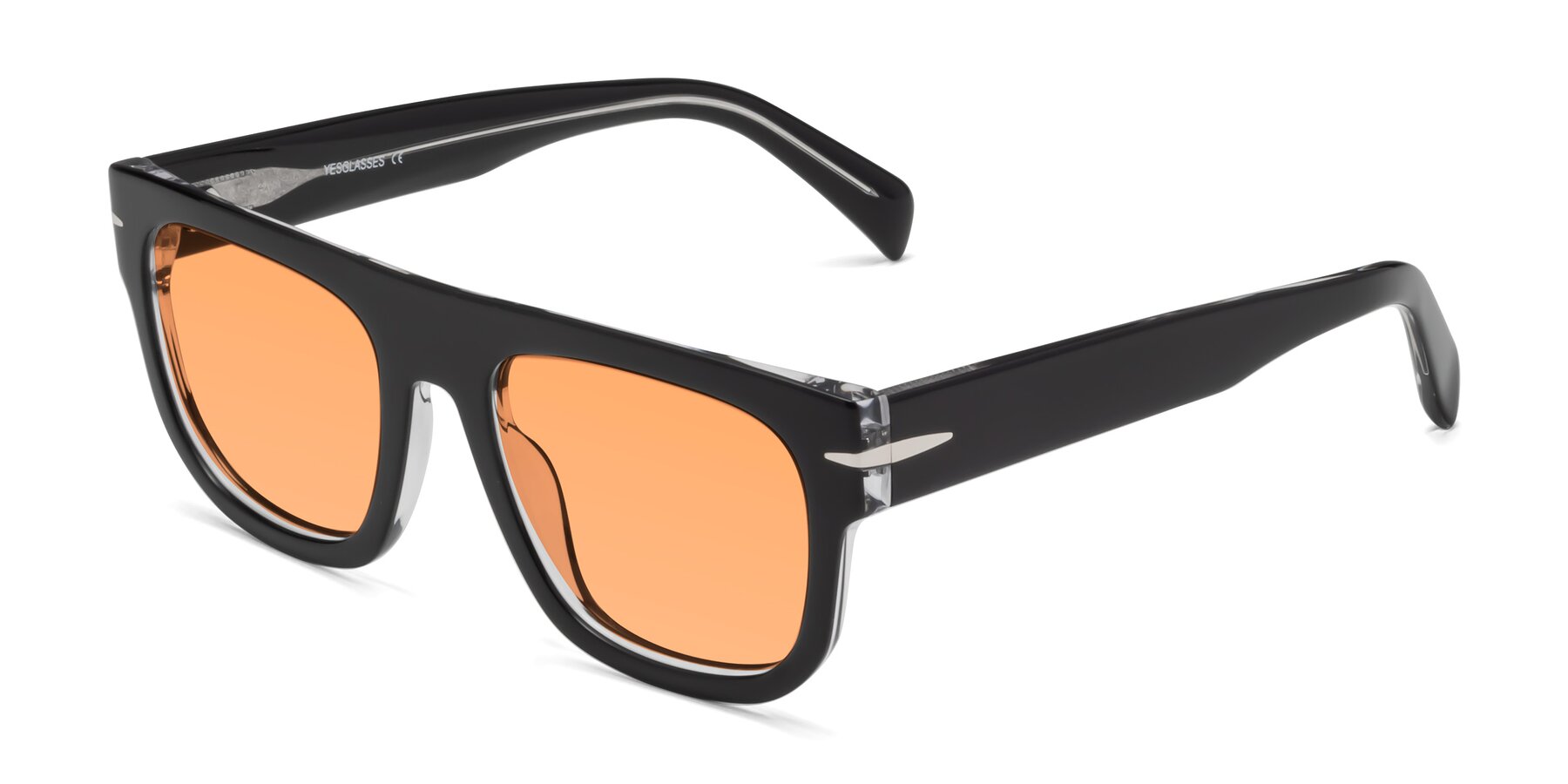 Angle of Campbell in Black-Clear with Medium Orange Tinted Lenses