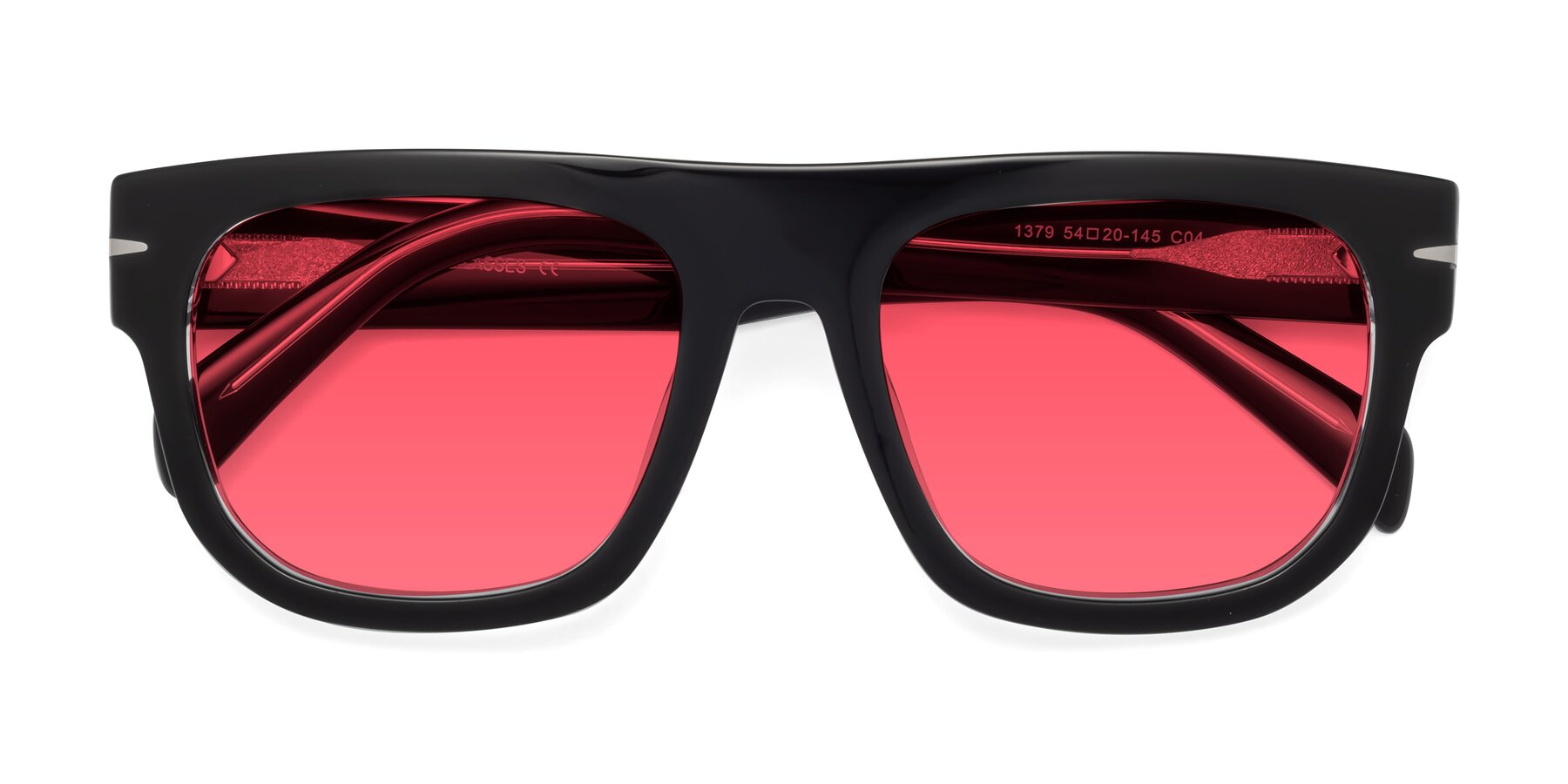 Folded Front of Campbell in Black-Clear with Red Tinted Lenses