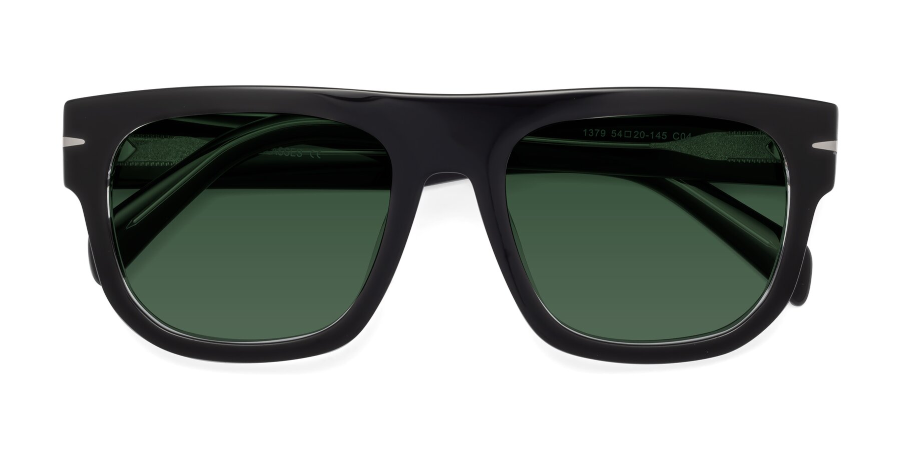 Folded Front of Campbell in Black-Clear with Green Tinted Lenses