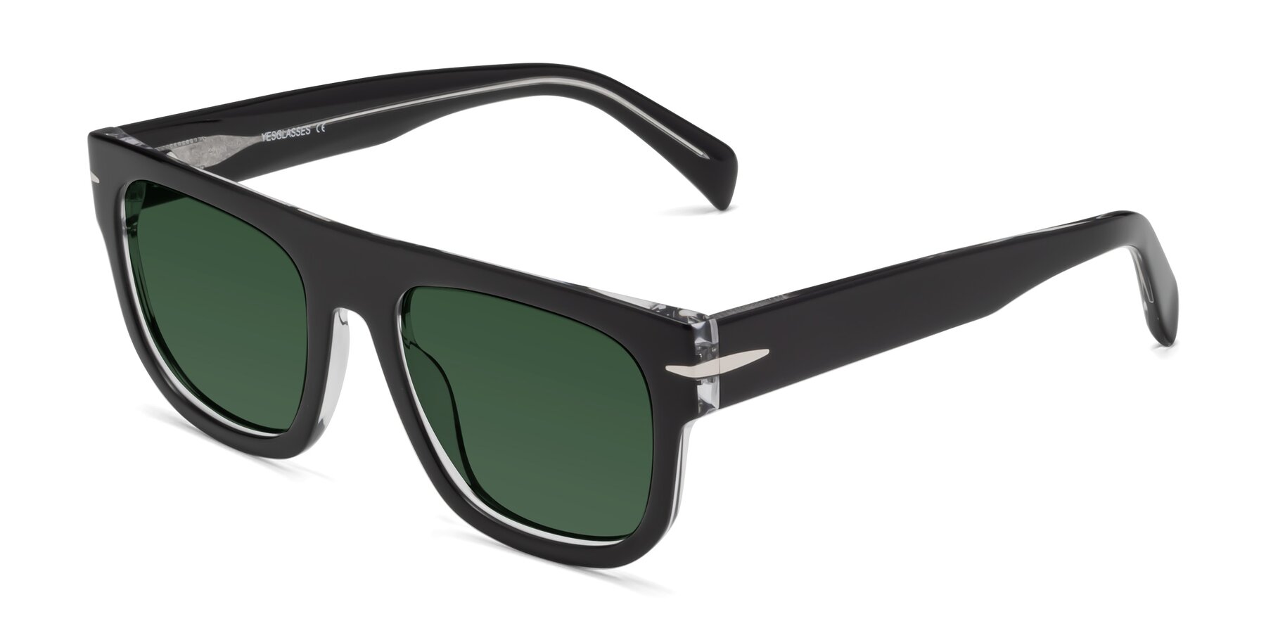 Angle of Campbell in Black-Clear with Green Tinted Lenses