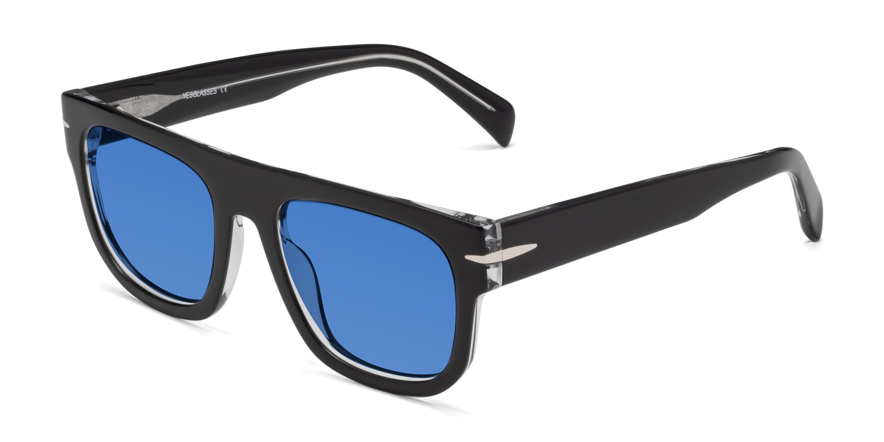 Angle of Campbell in Black-Clear with Blue Tinted Lenses