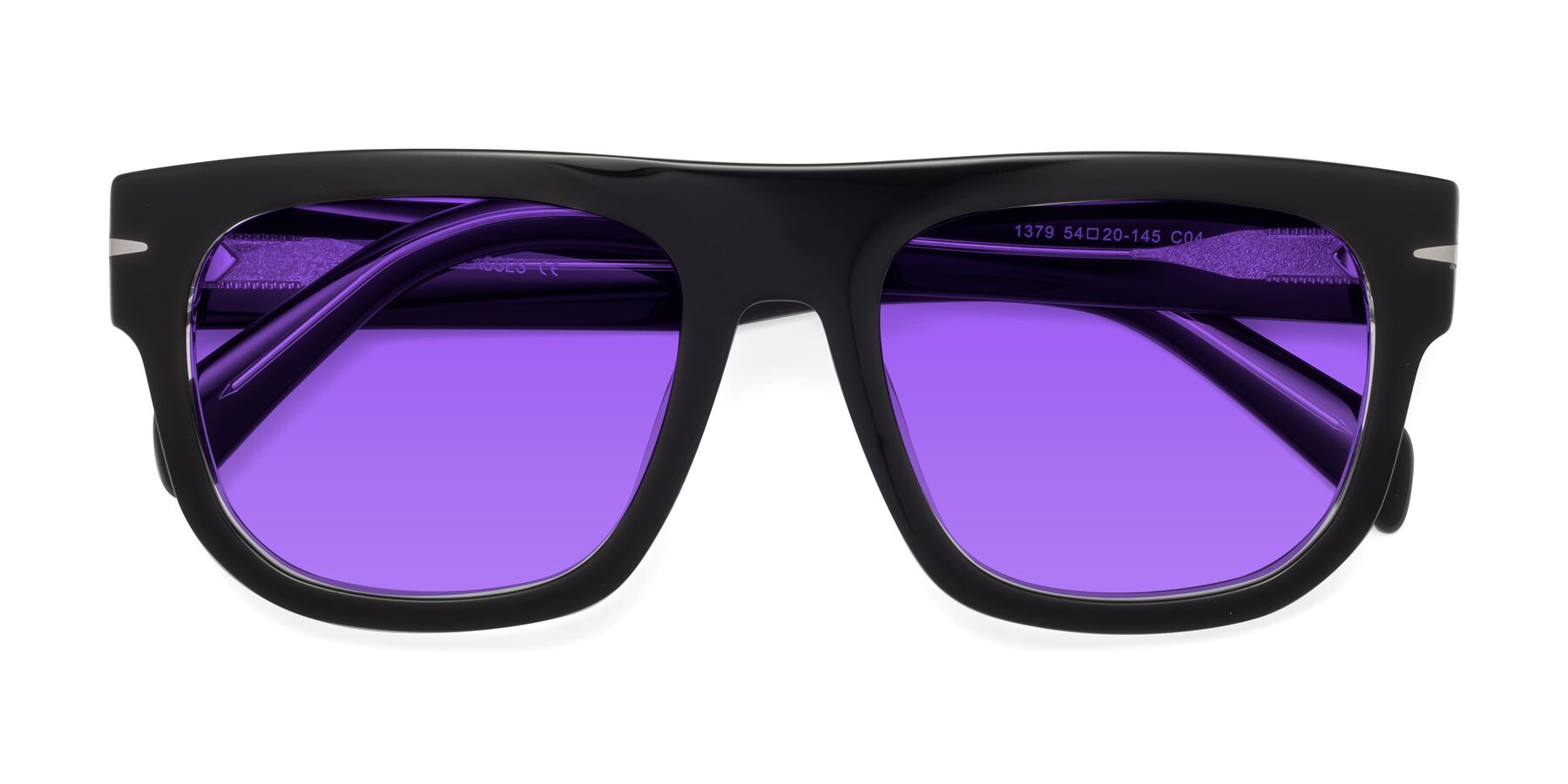 Folded Front of Campbell in Black-Clear with Purple Tinted Lenses
