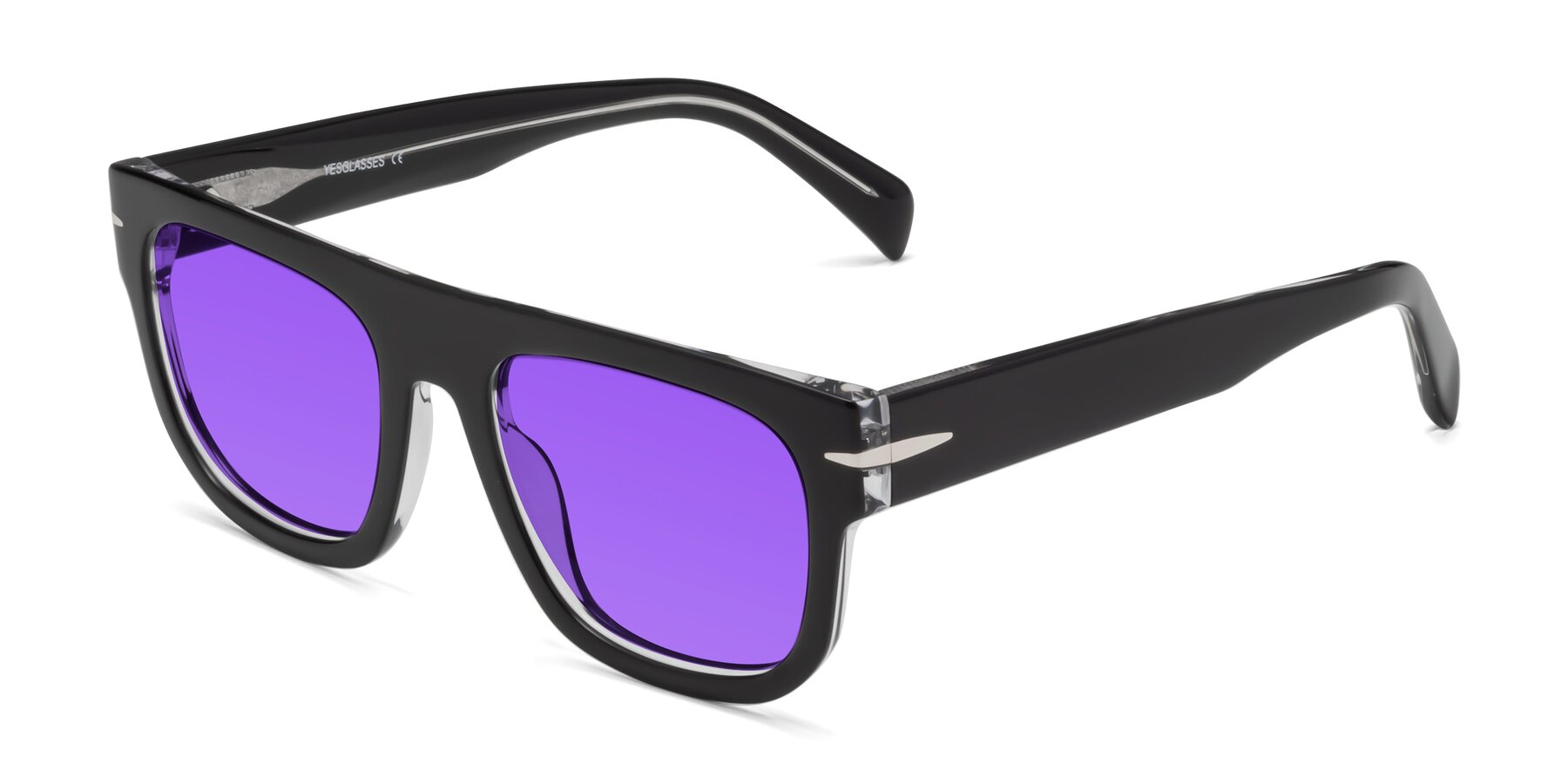 Angle of Campbell in Black-Clear with Purple Tinted Lenses