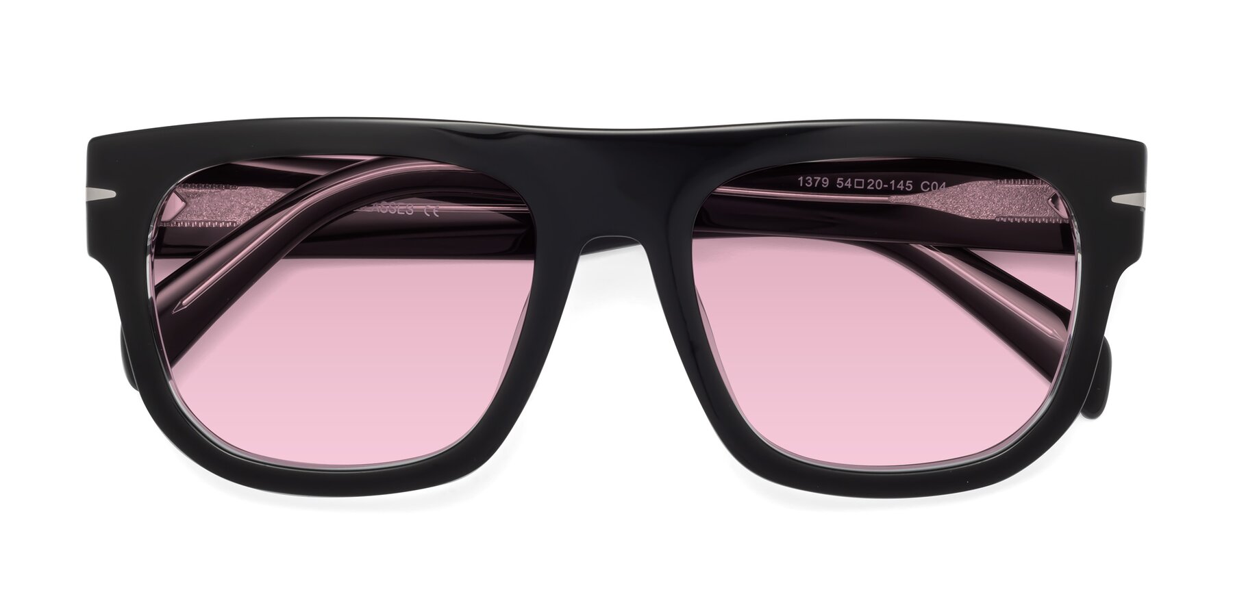 Folded Front of Campbell in Black-Clear with Light Wine Tinted Lenses