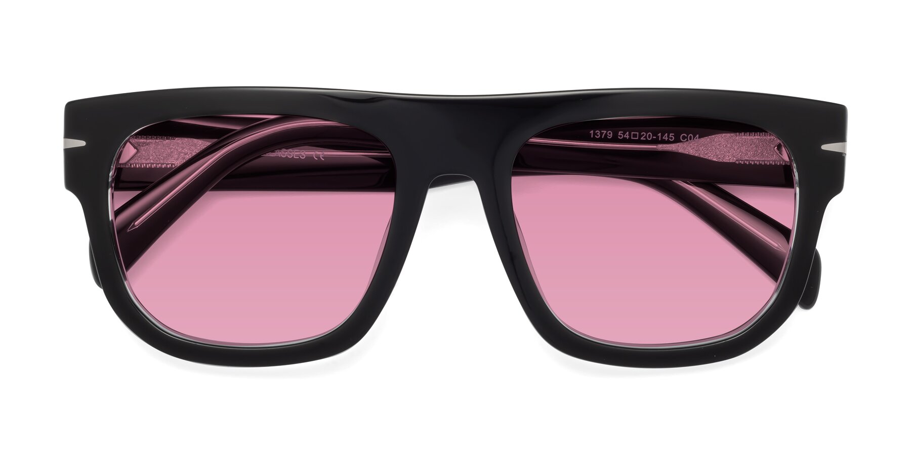 Folded Front of Campbell in Black-Clear with Medium Wine Tinted Lenses