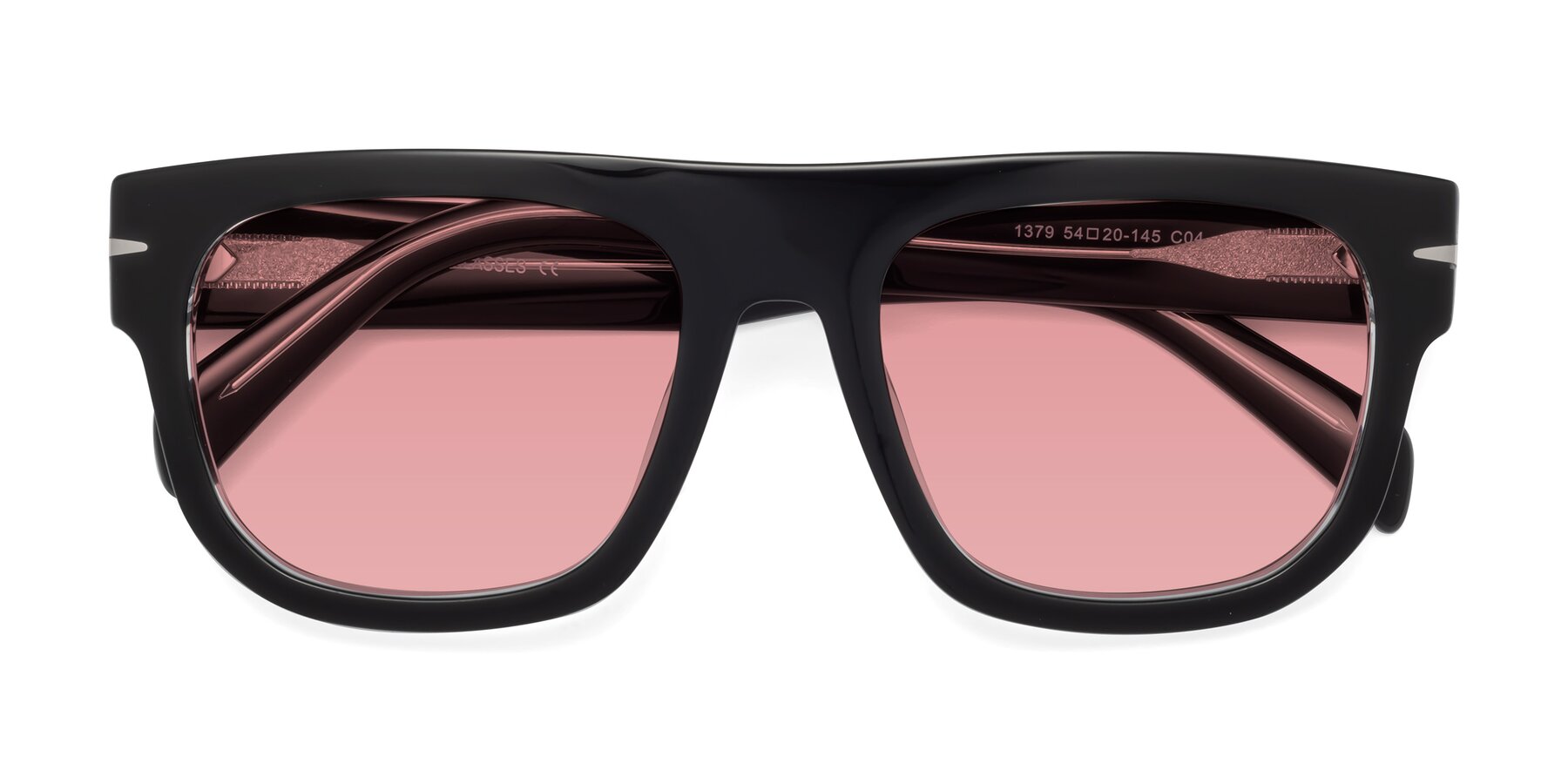 Folded Front of Campbell in Black-Clear with Medium Garnet Tinted Lenses